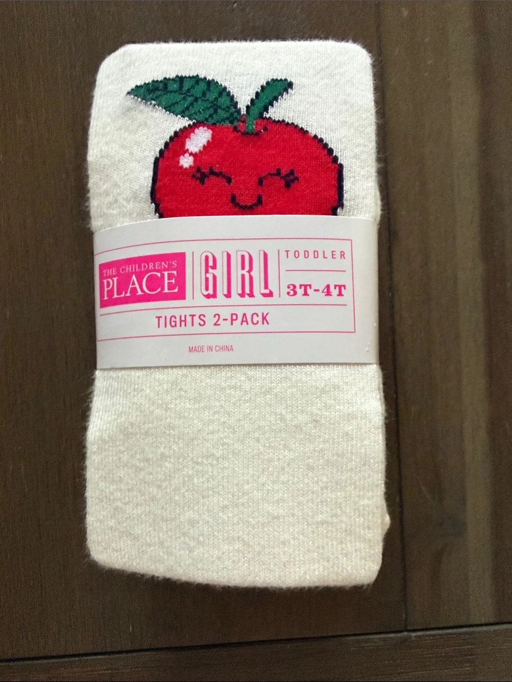 2 pack Cream Tights with Smiling Red Apple & navy/white striped Tights